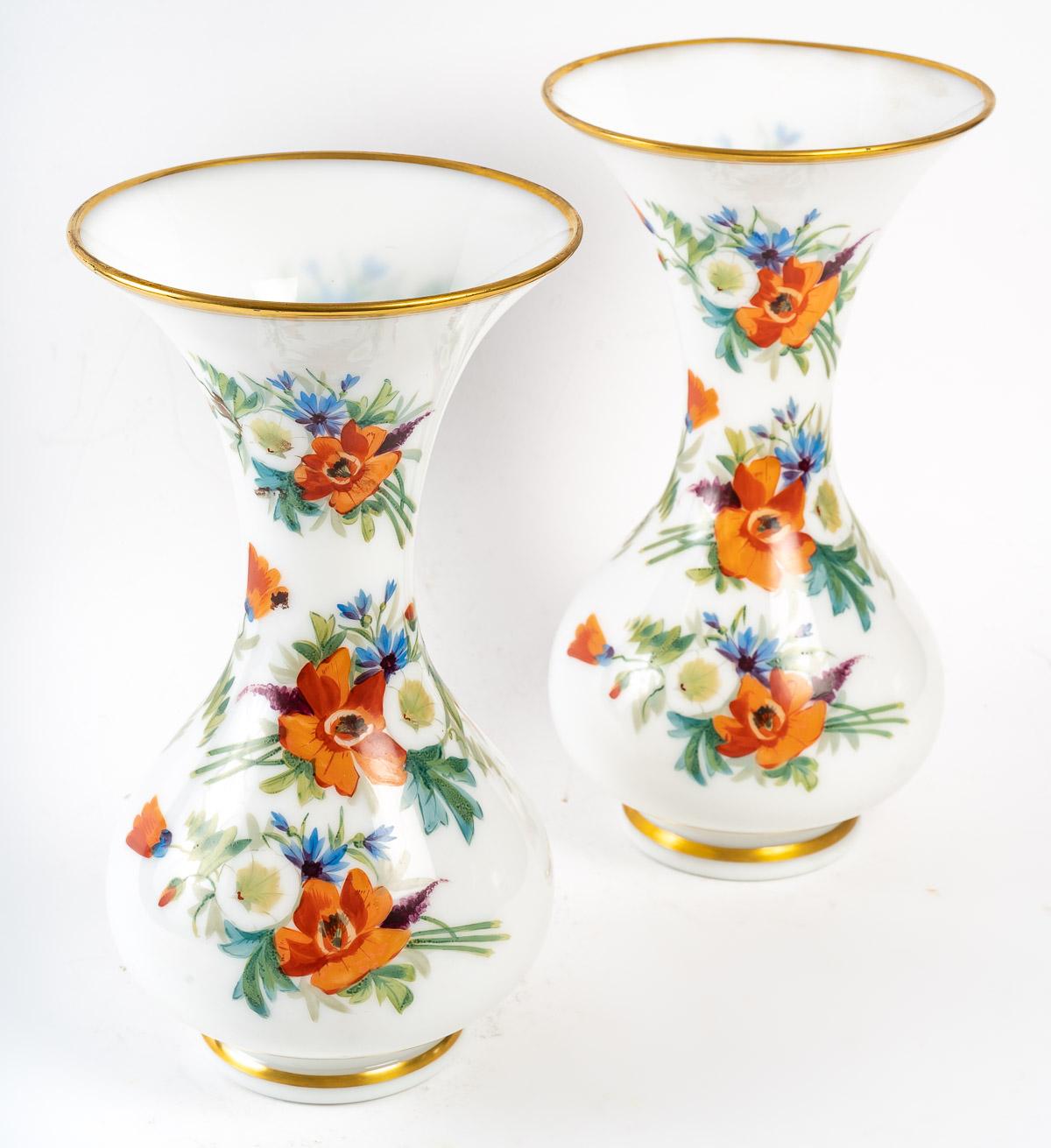 Napoleon III Pair of Baccarat Opaline Vases, 19th Century For Sale