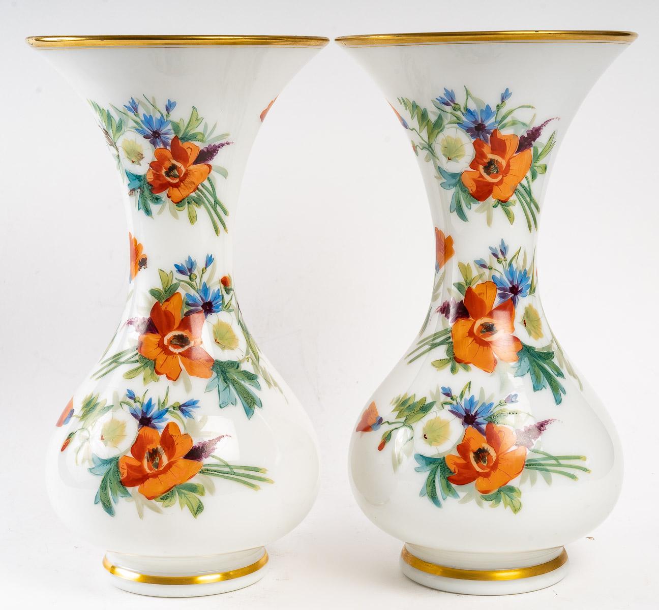 French Pair of Baccarat Opaline Vases, 19th Century For Sale