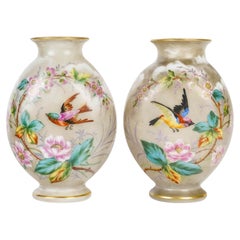 Pair of Baccarat Painted Opaline Vases, 19th Century, Napoleon III Period.