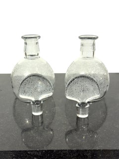 Pair of Baccarat Rohan Engraved Crystal Decanters with Mushroom Stoppers
