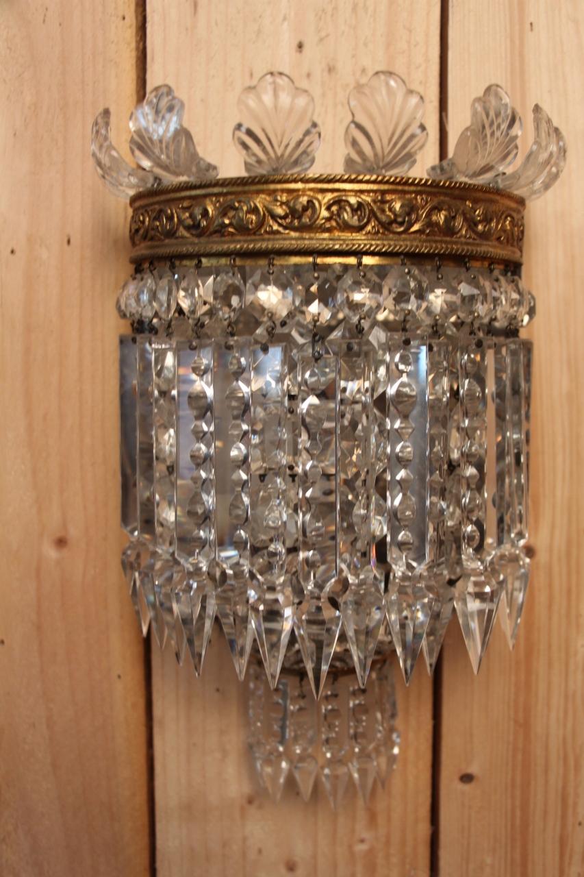 French Pair of Baccarat Sconces, Crinoline Model For Sale