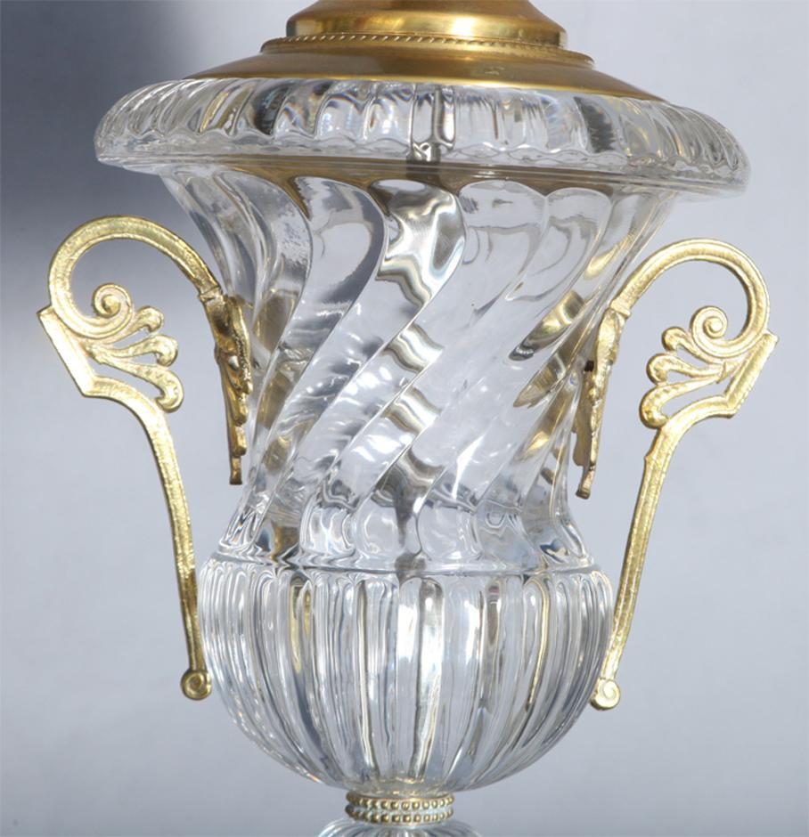 Pair of Baccarat Spiral Urn Glass Lamps For Sale 3