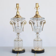 Pair of Baccarat Spiral Urn Glass Lamps