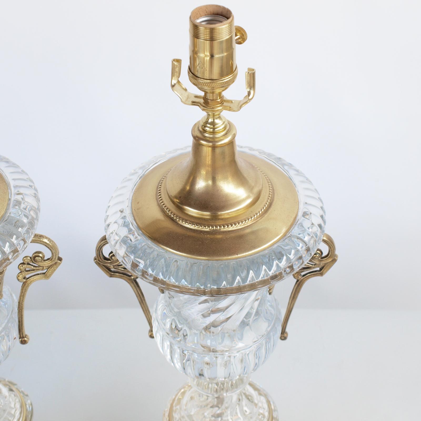 Neoclassical Pair of Baccarat Spiral Urn Glass Lamps For Sale