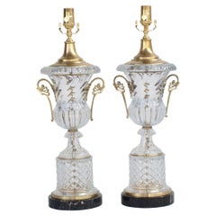 Pair of Baccarat Spiral Urn Glass Lamps