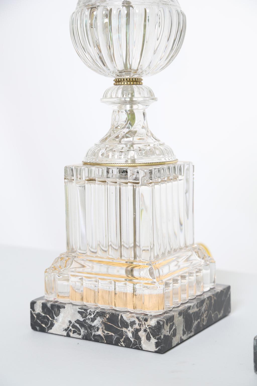 Neoclassical Pair of Baccarat Spiral Urn Table Lamps