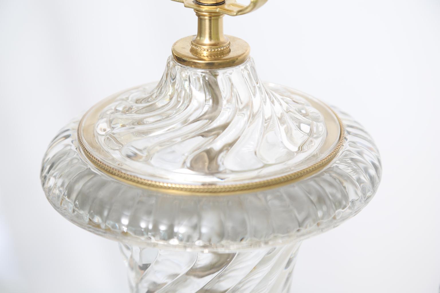 North American Pair of Baccarat Spiral Urn Table Lamps