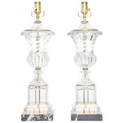 Pair of Baccarat Spiral Urn Table Lamps