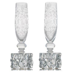 Pair of Baccarat Structured Exquisite Clear Crystal Vase, France