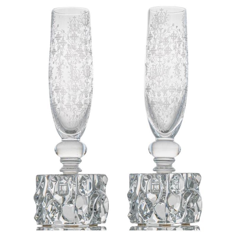 Pair of Baccarat Structured Exquisite Clear Crystal Vase, France