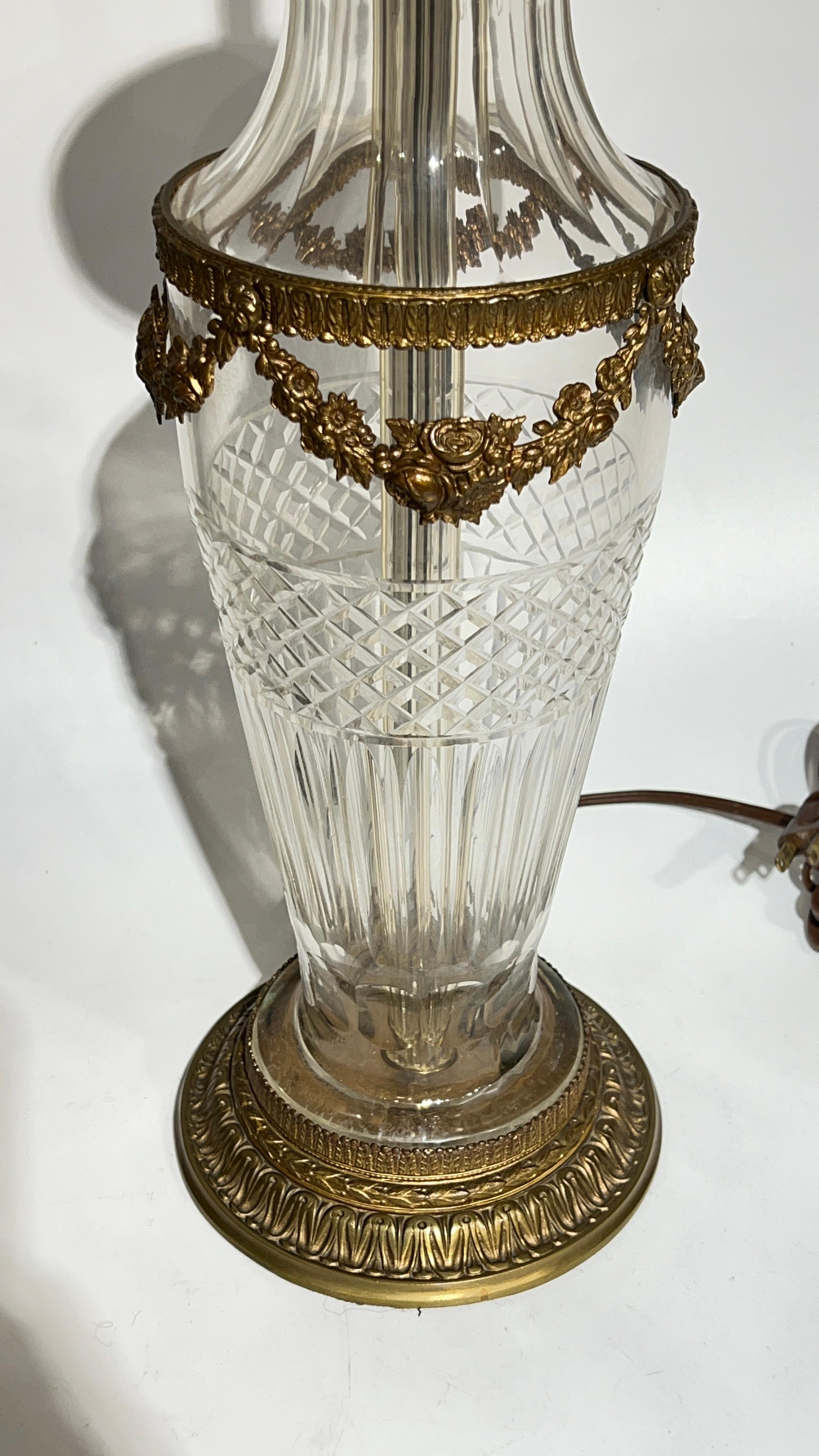 Pair Of Baccarat style crystal and gilt bronze  Table Lamps For Sale 3
