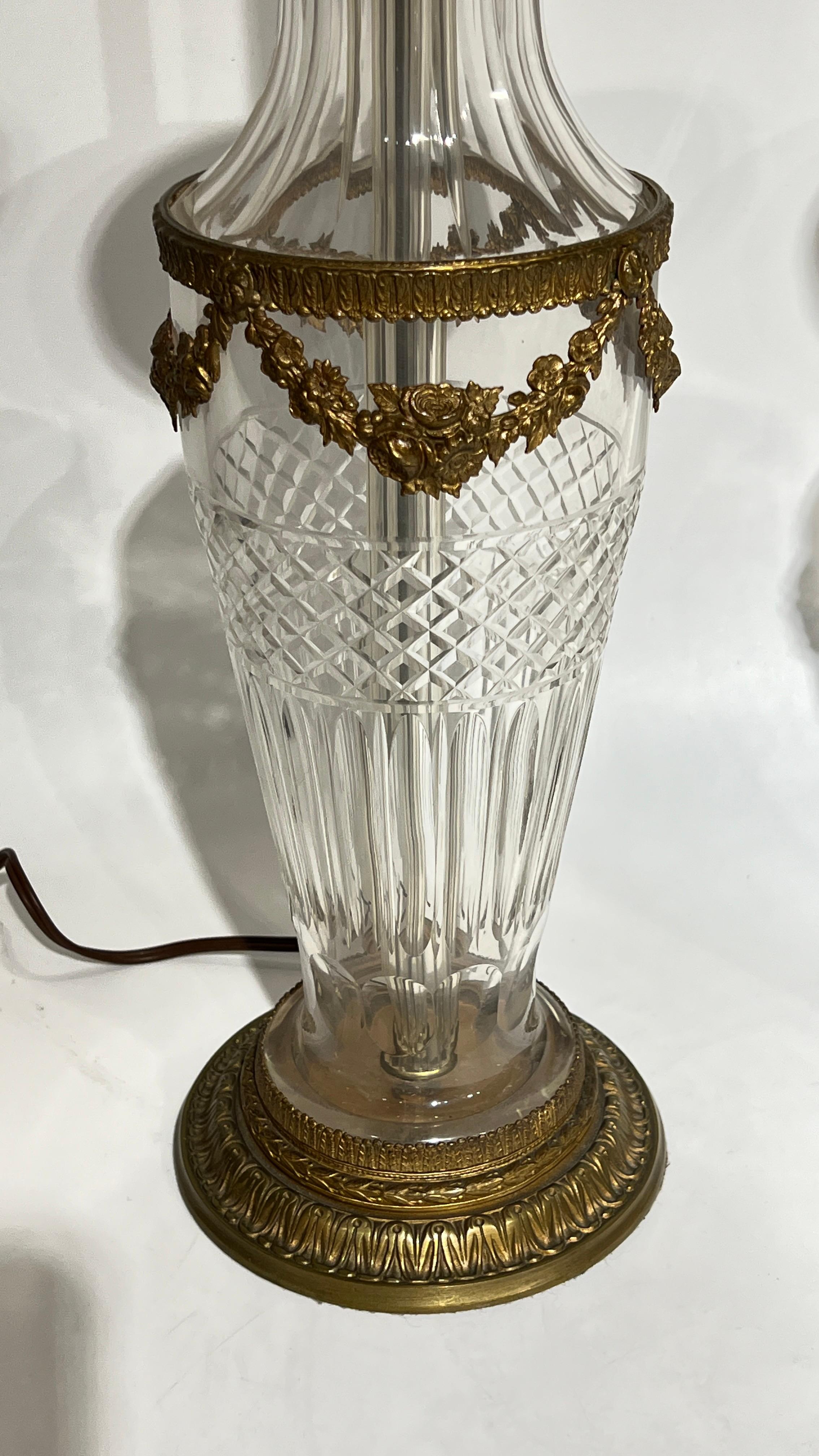 Pair Of Baccarat style crystal and gilt bronze  Table Lamps In Good Condition For Sale In New York, NY