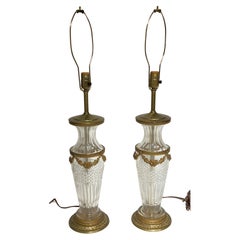 Pair Of Baccarat style crystal and gilt bronze  Table Lamps
