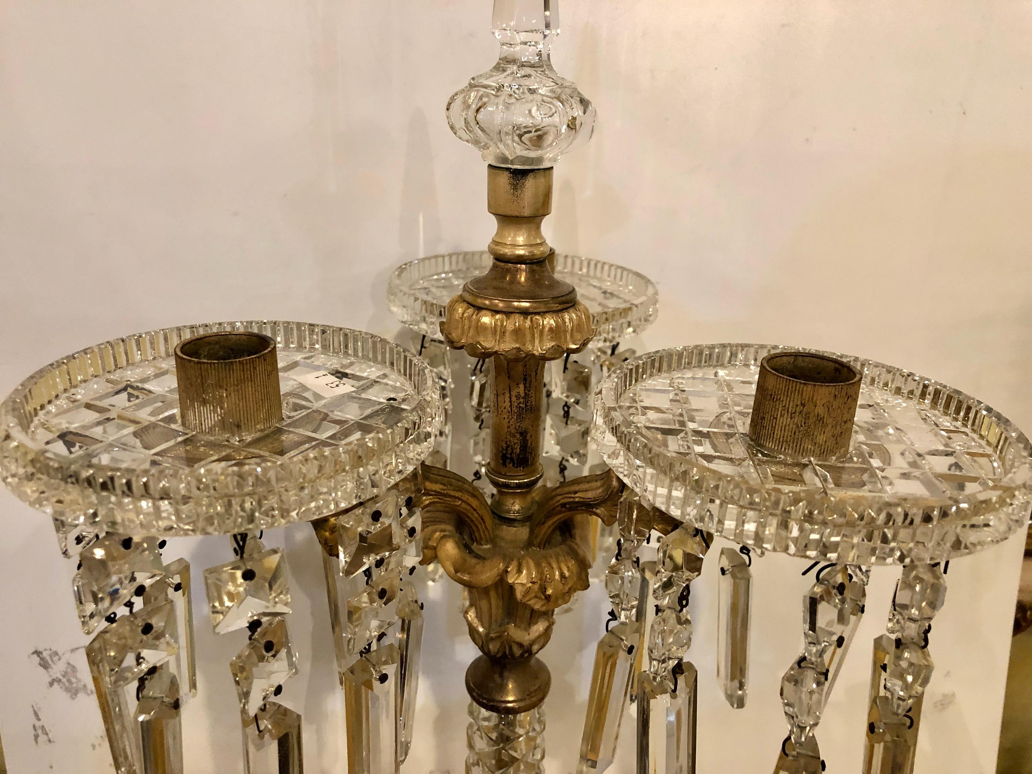 Pair of Baccarat Style Crystal Three-Arm Candelabras 4