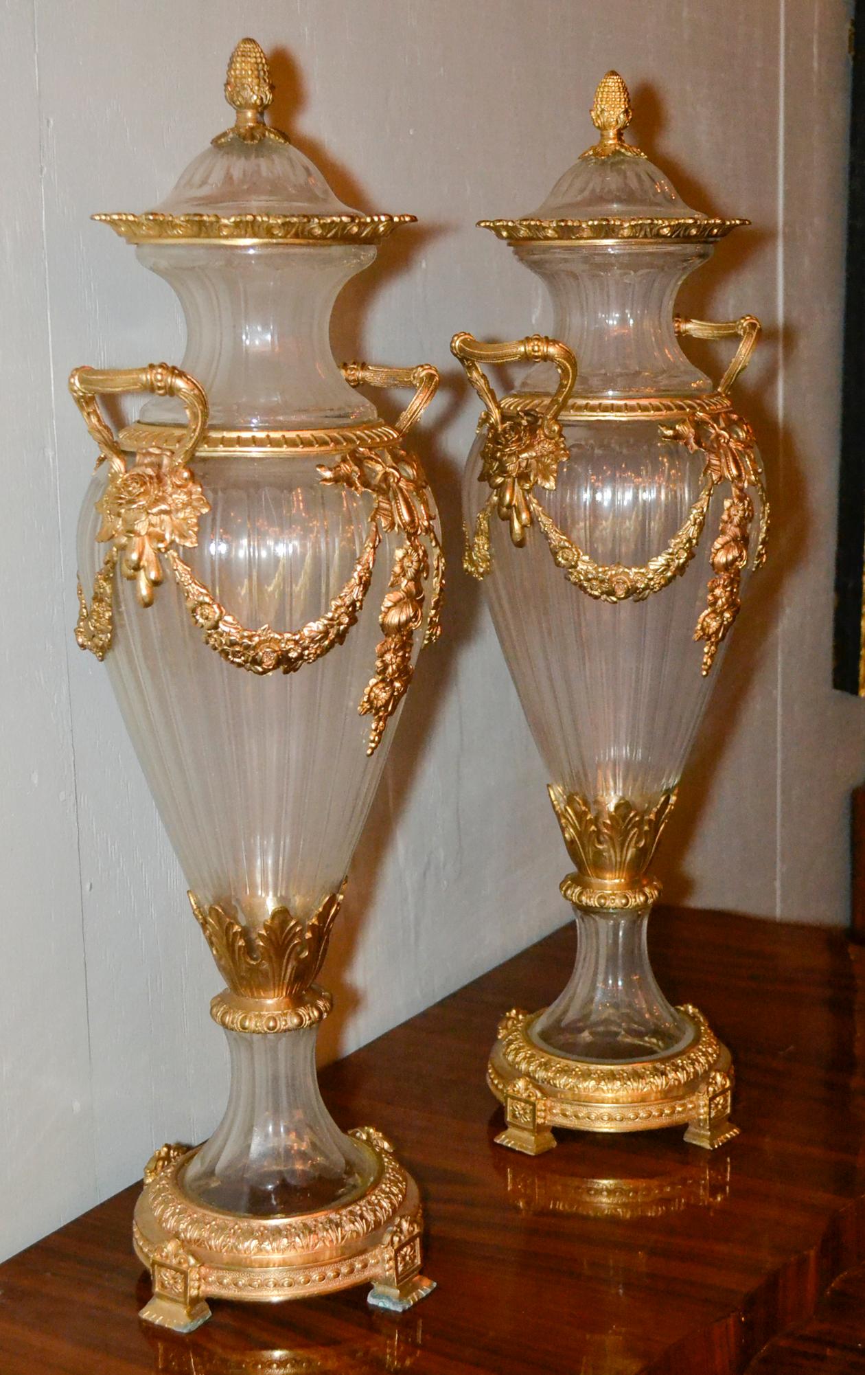 Contemporary Pair of Baccarat Style Crystal Vases