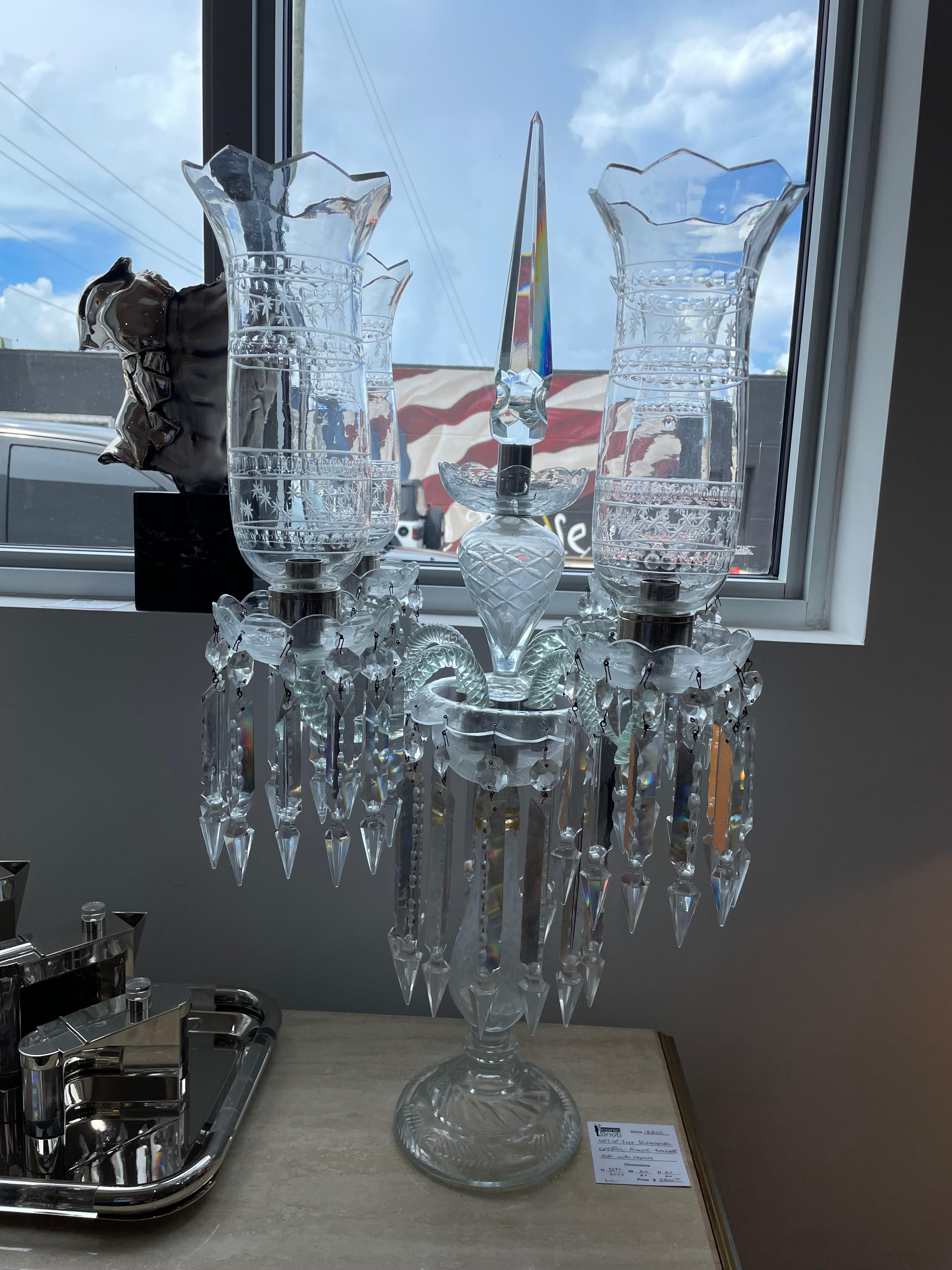 Pair of Baccarat Style, French Regency Cut-Crystal Girandoles For Sale 11