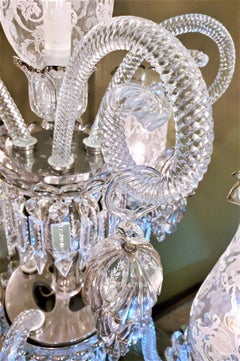 Pair of Baccarat Style Platinum Five-Light Torchères Removable Etched Shades