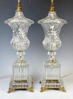 Pair of Baccarat Swirl Crystal Table Lamps w/ Bronze Accents, c. 1920's