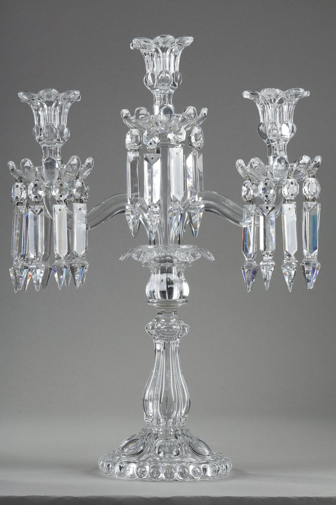Pair of Baccarat three-light candlesticks 1