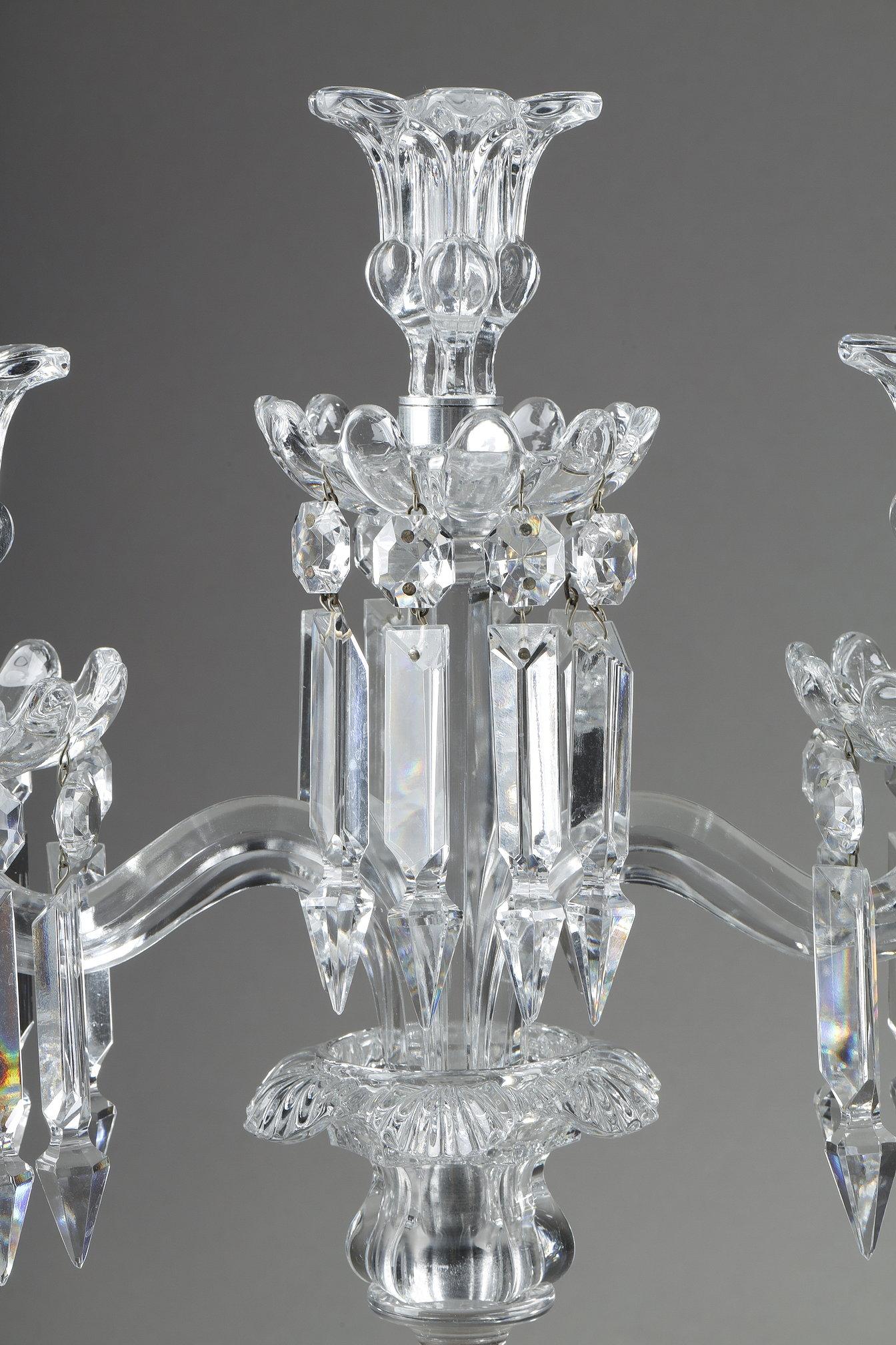 Pair of Baccarat three-light candlesticks 3