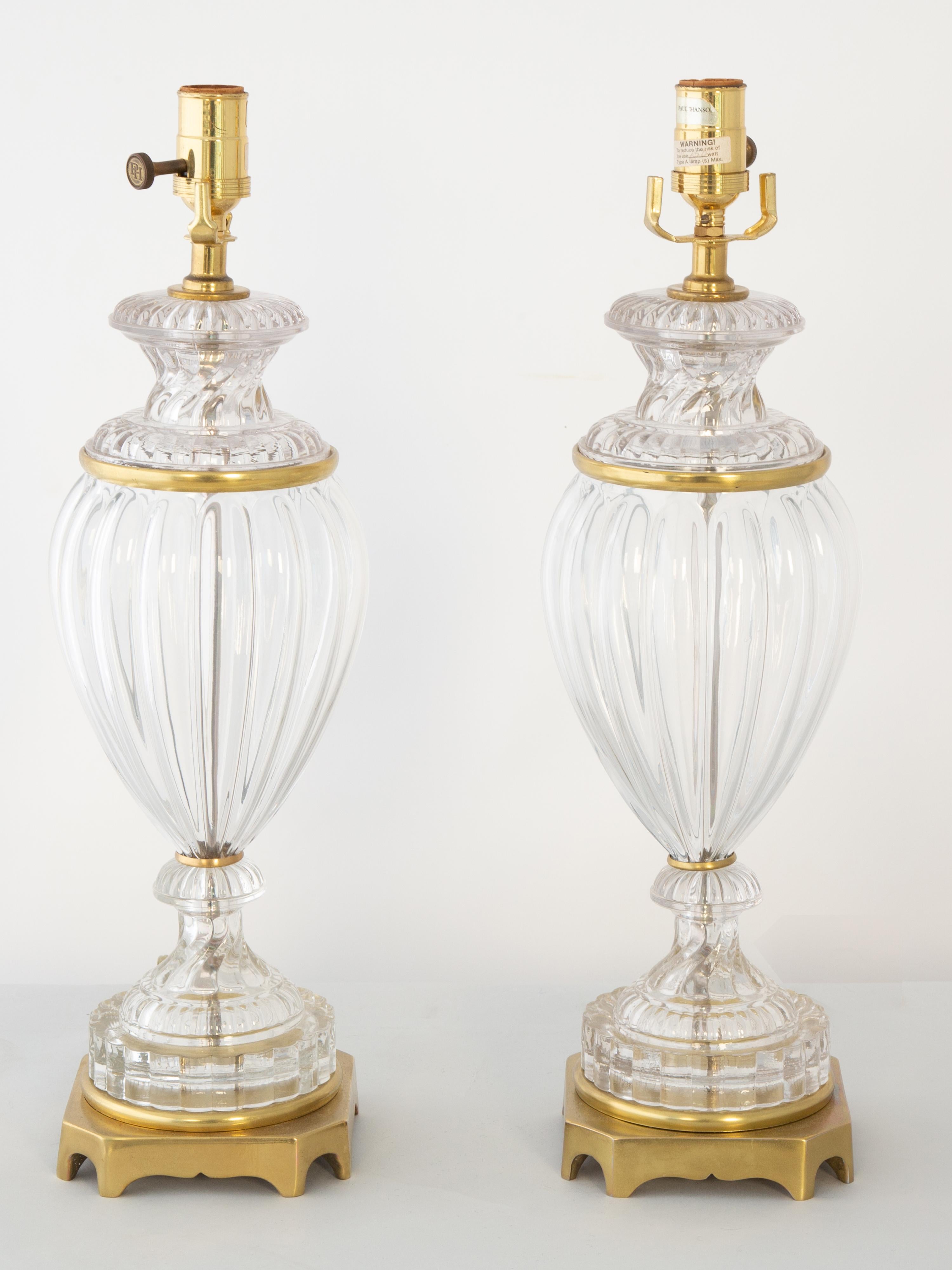 Pair of Baccarat Urn From Lamps by Paul Hanson (Messing) im Angebot