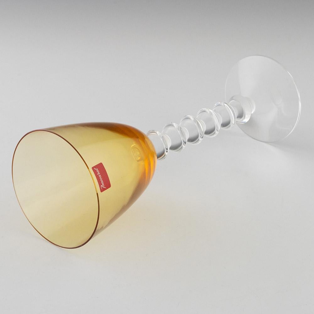 French Pair of Baccarat Vega Wine Glasses with Amber Bowls