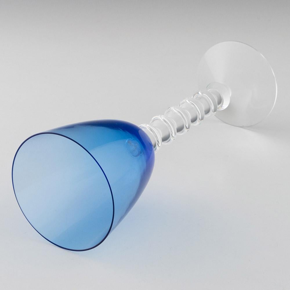 French Pair of Baccarat Vega Wine Glasses with Azure Blue Bowls