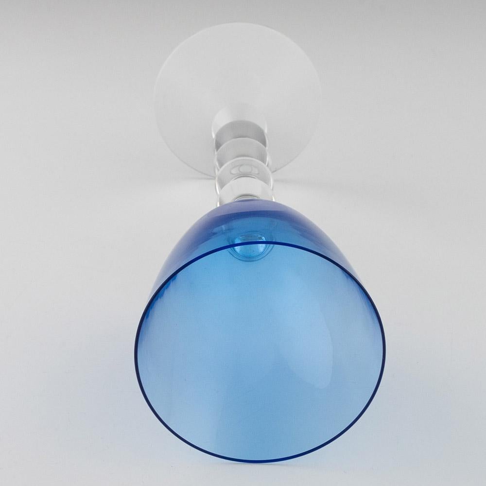 Contemporary Pair of Baccarat Vega Wine Glasses with Azure Blue Bowls