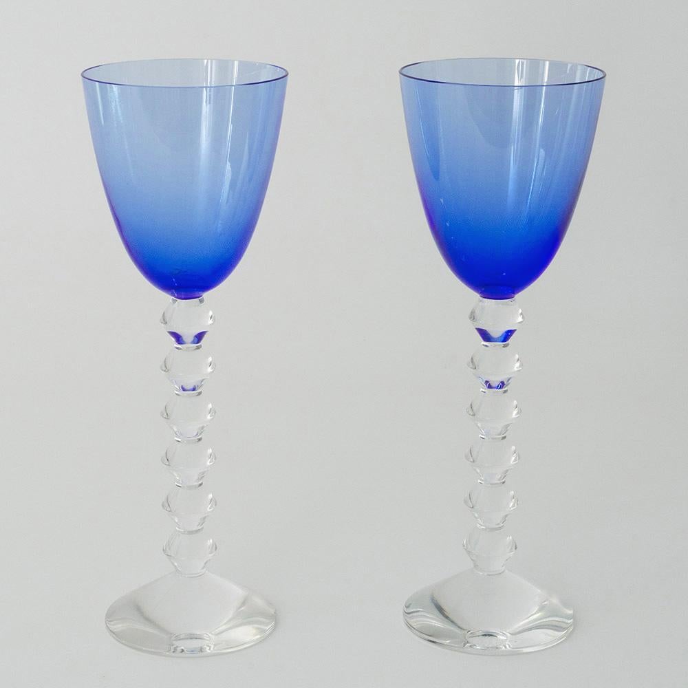 Pair of Baccarat Vega Wine Glasses with Azure Blue Bowls 2