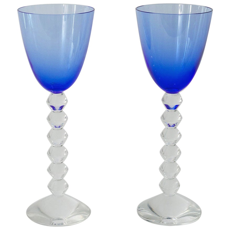 Pair of Baccarat Vega Wine Glasses with Azure Blue Bowls