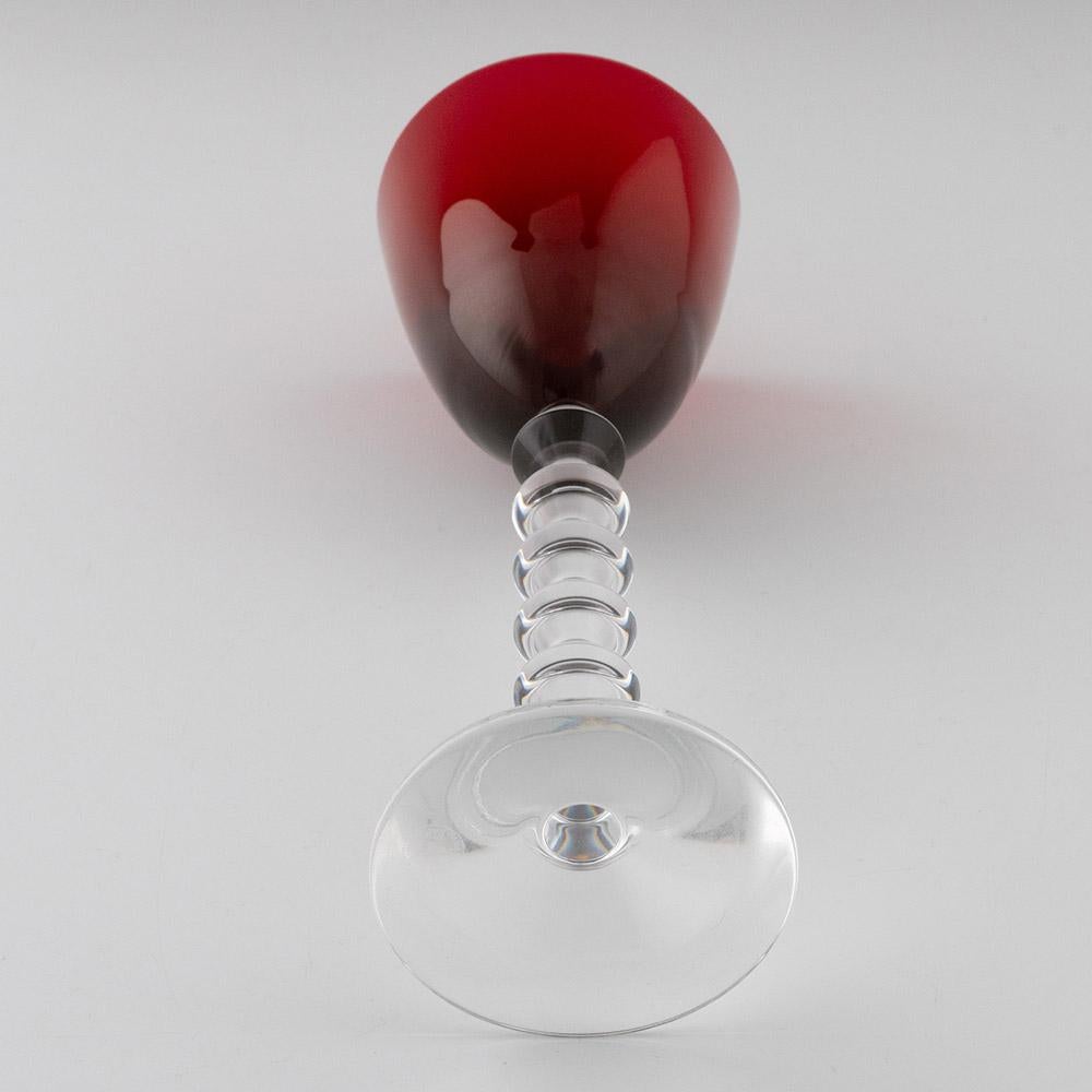 Contemporary Pair of Baccarat Vega Wine Glasses with Ruby Red Bowls