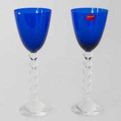 Pair of Baccarat Vega Wine Glasses with Sapphire Blue Bowls