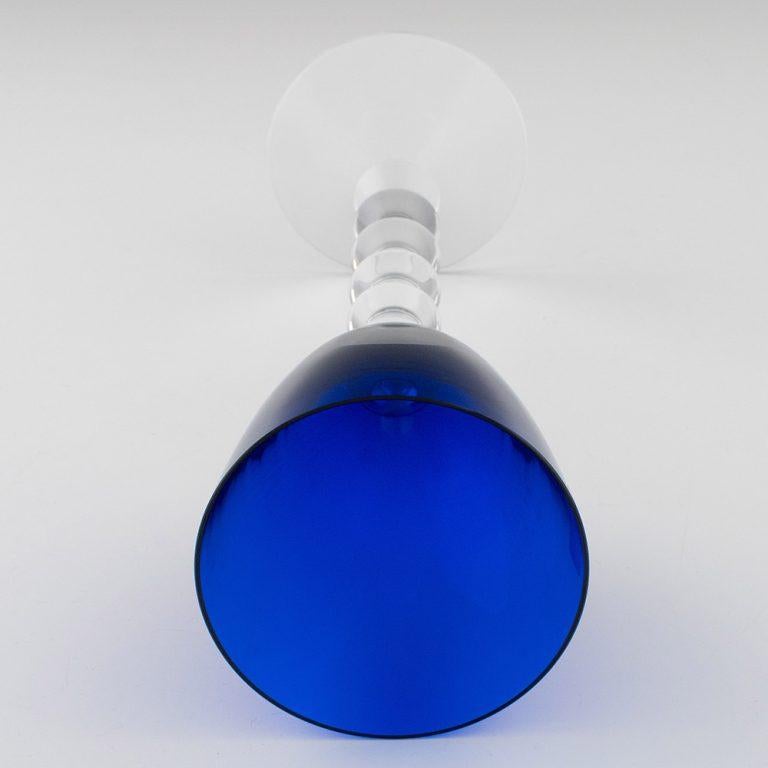 Contemporary Pair of Baccarat Vega Wine Glasses with Sapphire Blue Bowls For Sale