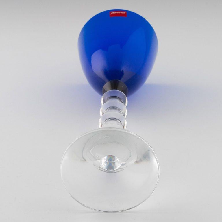 Pair of Baccarat Vega Wine Glasses with Sapphire Blue Bowls For Sale 1