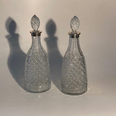 Pair of Baccarat - Voneche Silver Collar Diamond Cut Decanters, Belgium 1810 cca