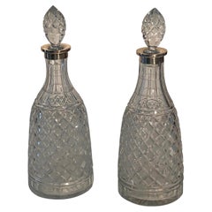 Pair of Baccarat - Voneche Silver Collar Diamond Cut Decanters, Belgium 1810 cca