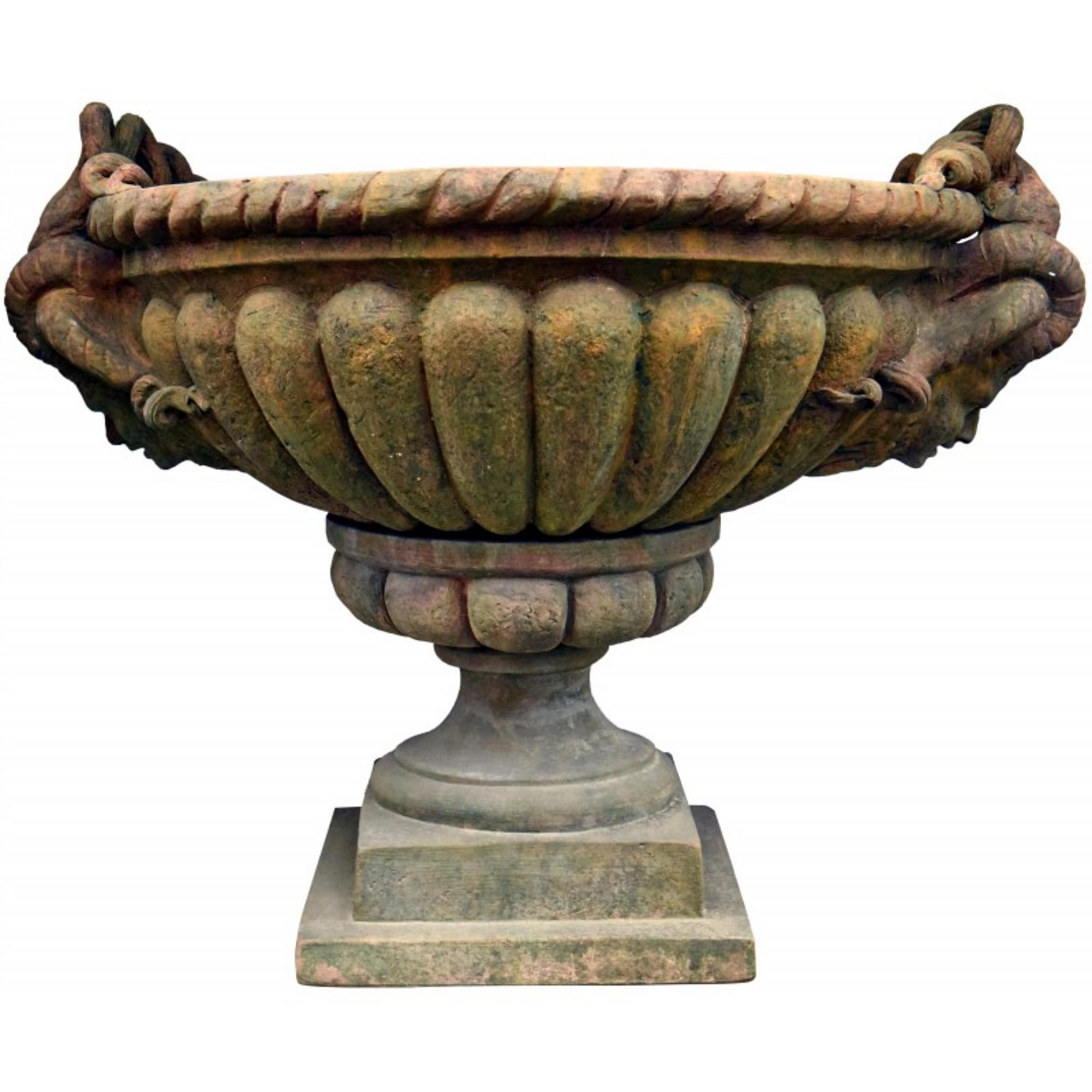 Classical Roman Pair of Baccellato Vases with Medusa Heads Terracotta Goblet, 19th Century For Sale