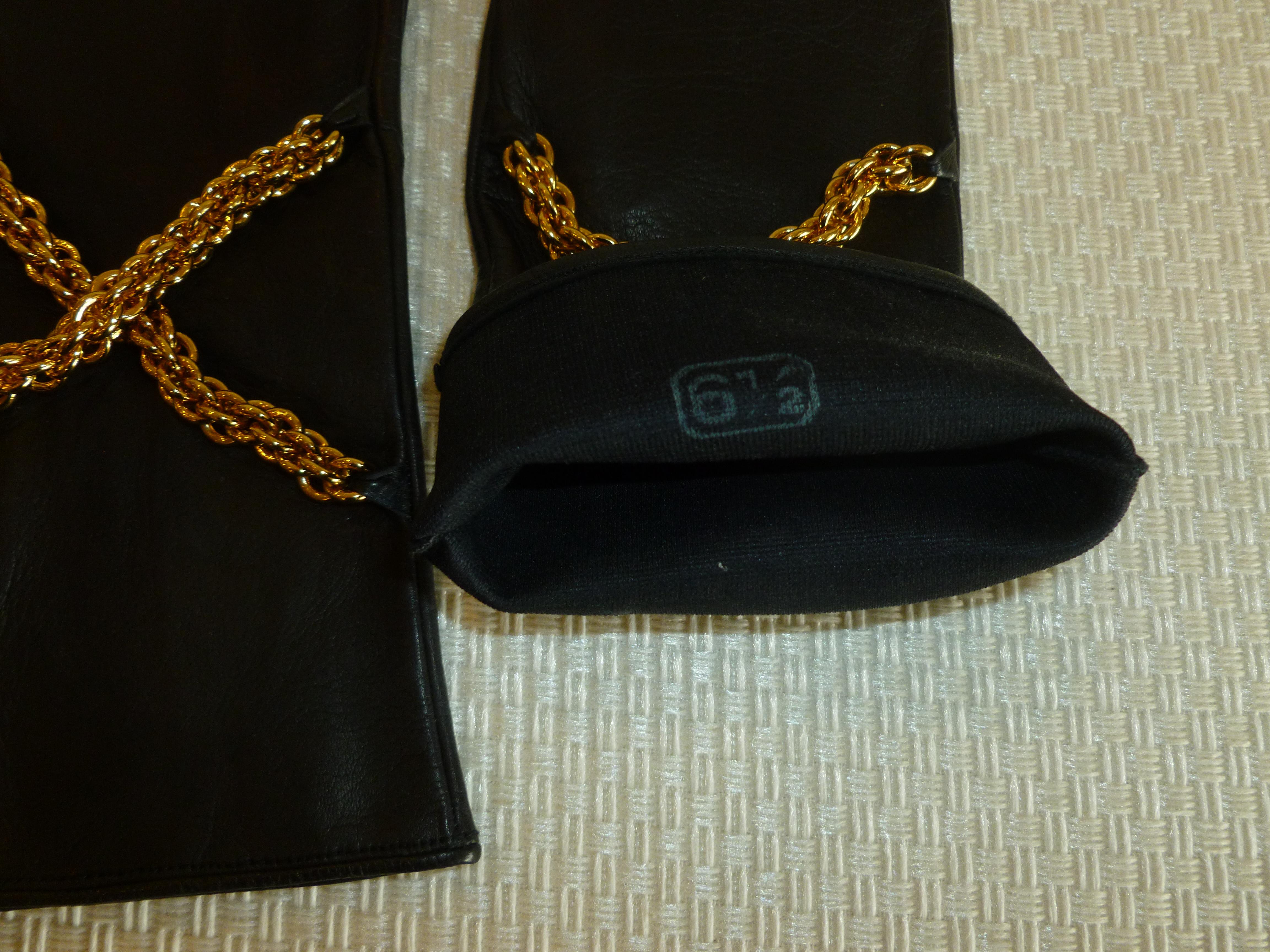  Paloma Picasso Back Leather and Brass Chain Gloves Pair Of 14