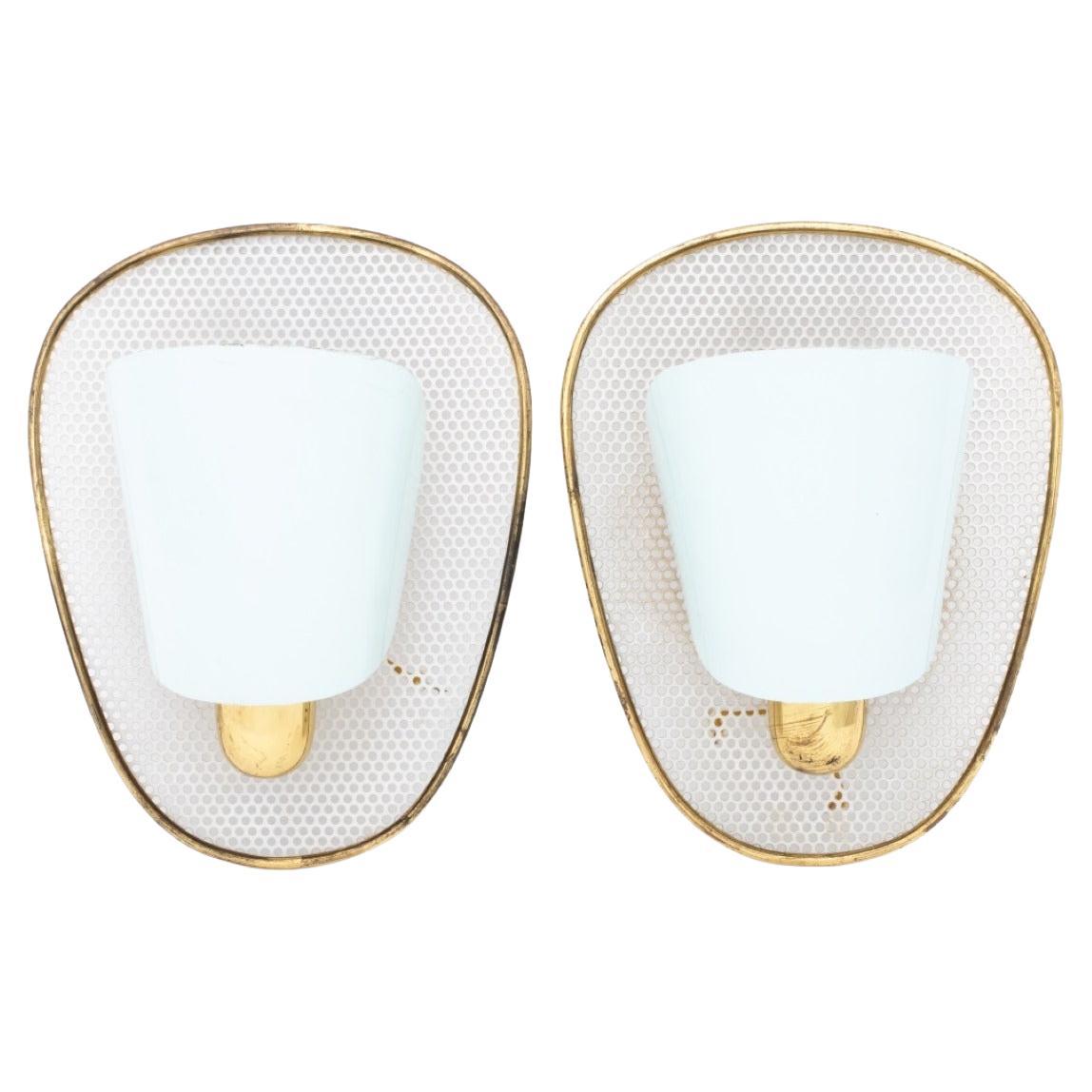 Pair of BAG Turgi Brass & Enamel Wall Sconces