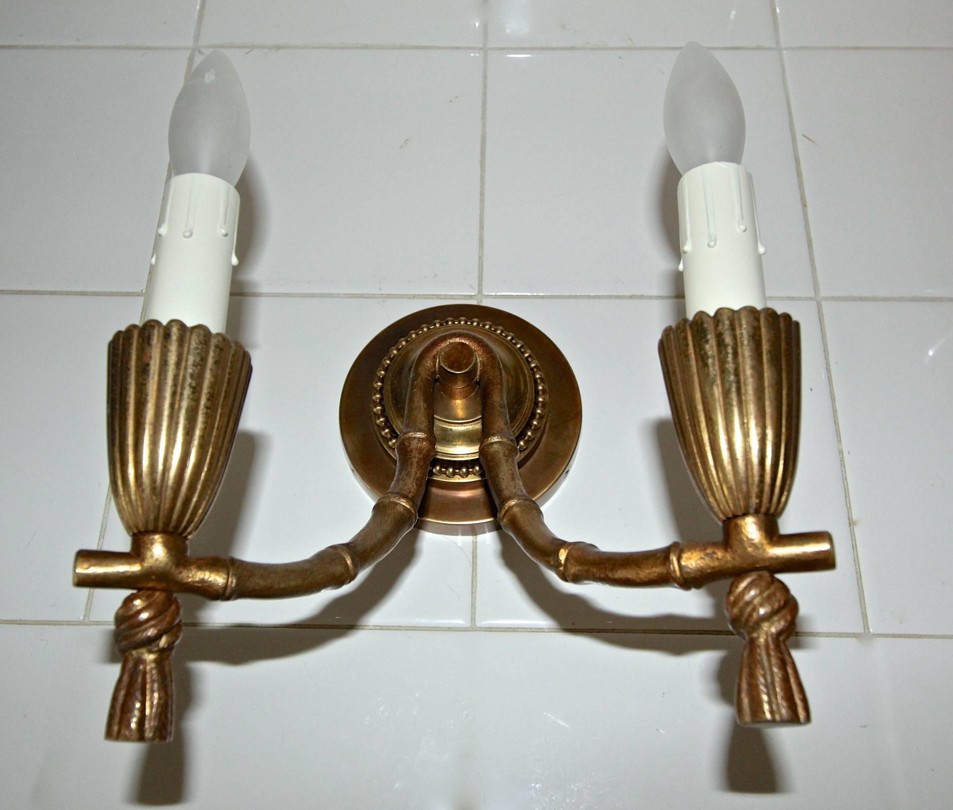 Pair of Baguès Bronze Faux Bamboo Wall Sconces 4