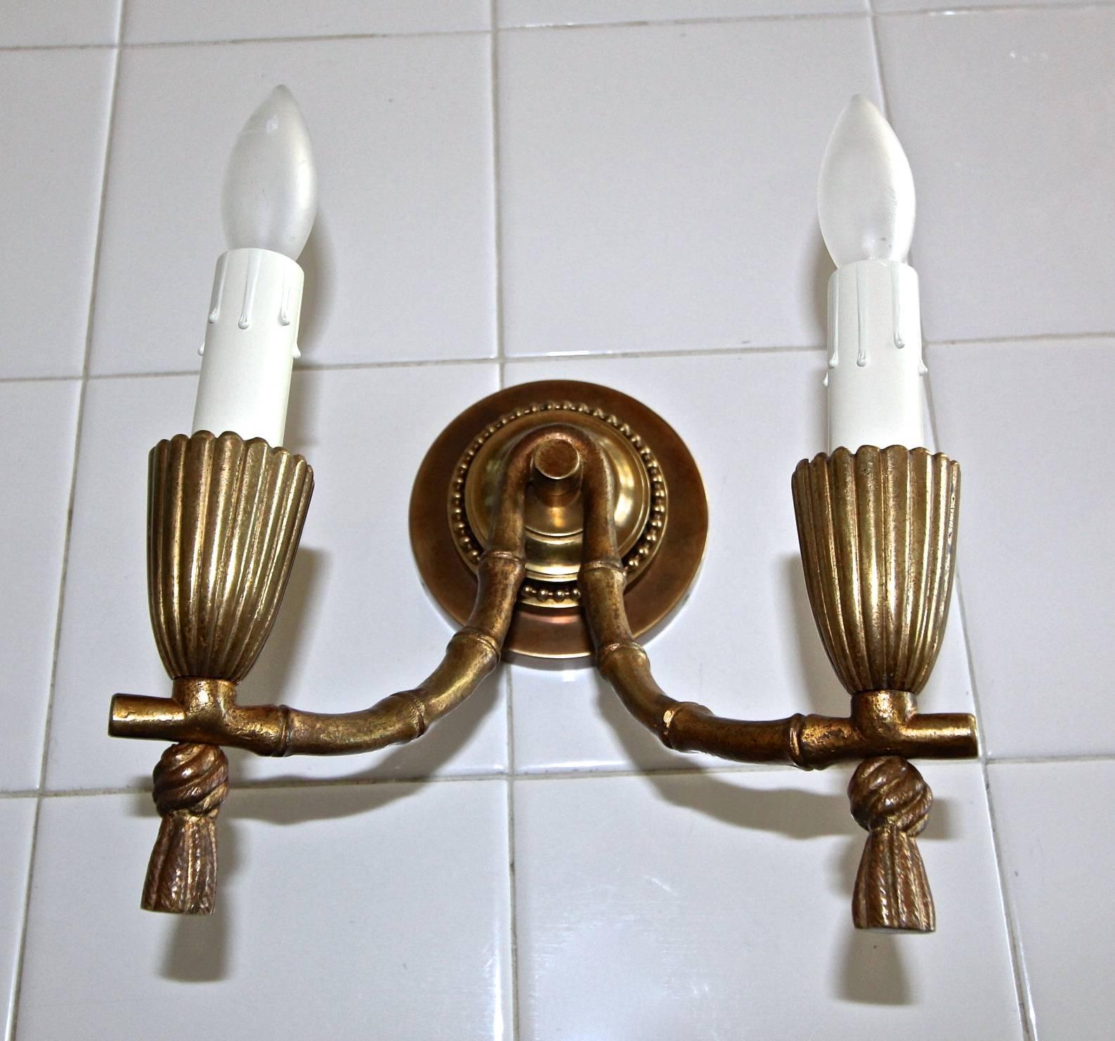 Pair of Baguès Bronze Faux Bamboo Wall Sconces 5