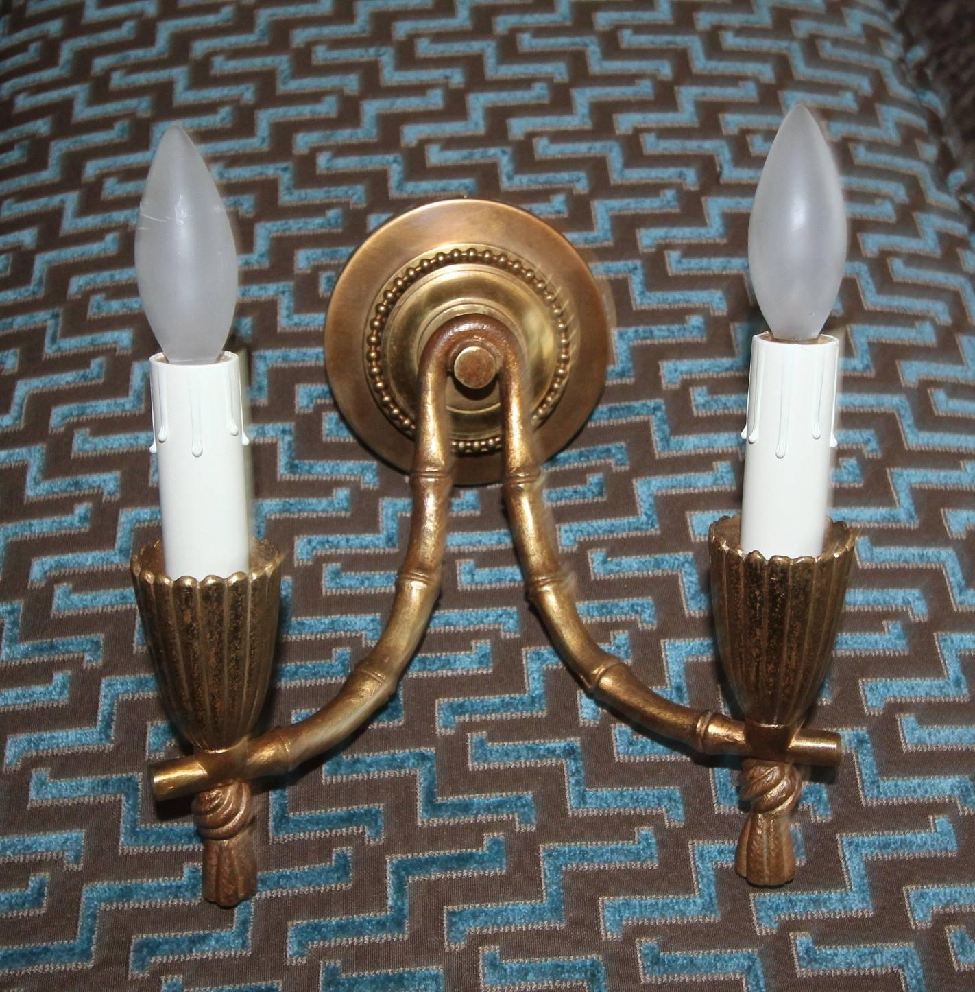 Pair of Baguès Bronze Faux Bamboo Wall Sconces 8