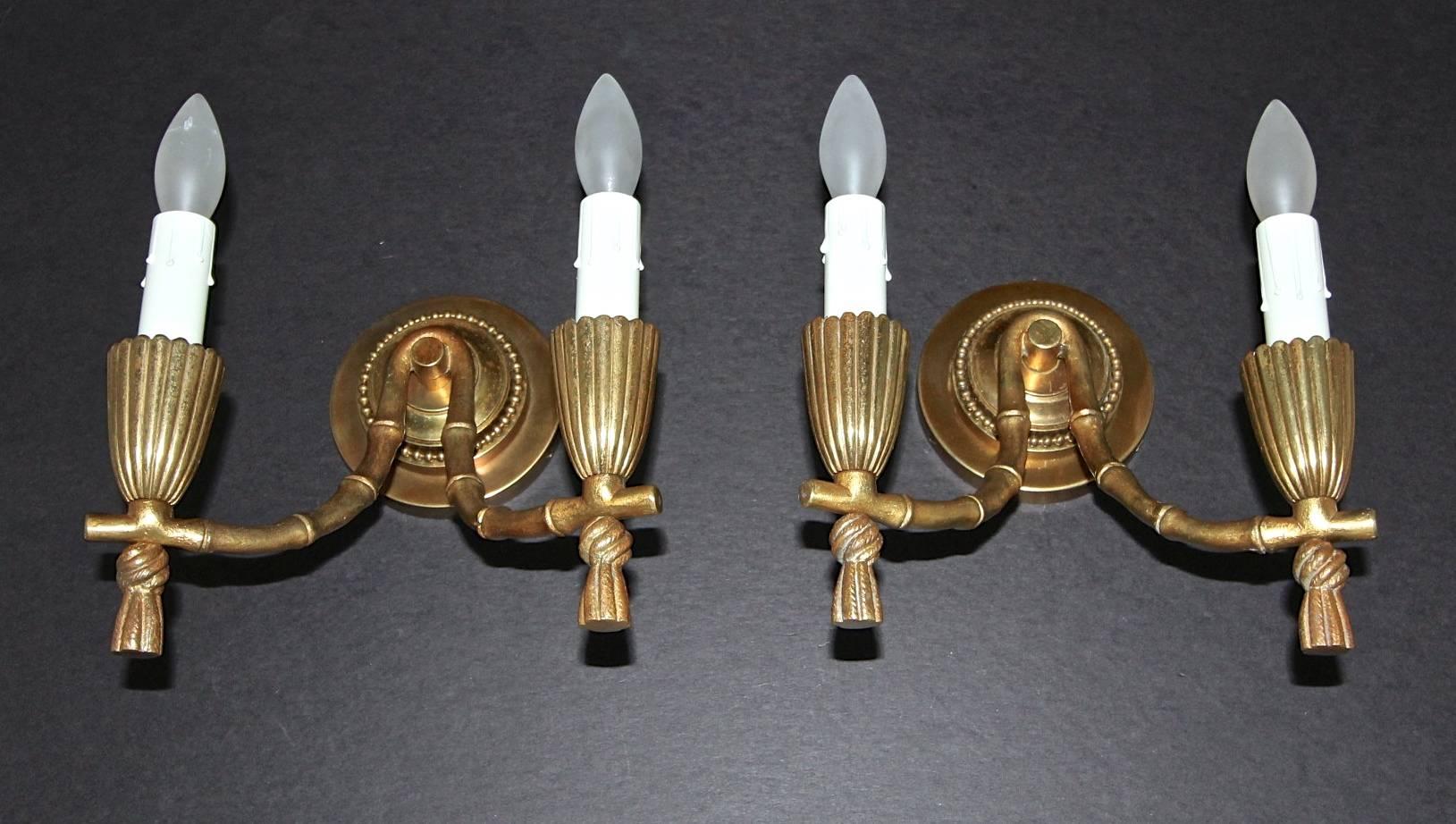 Pair of Baguès Bronze Faux Bamboo Wall Sconces 9