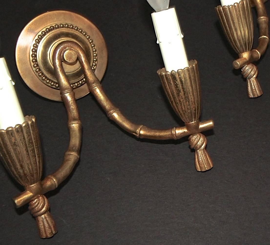 Pair of Baguès Bronze Faux Bamboo Wall Sconces 1