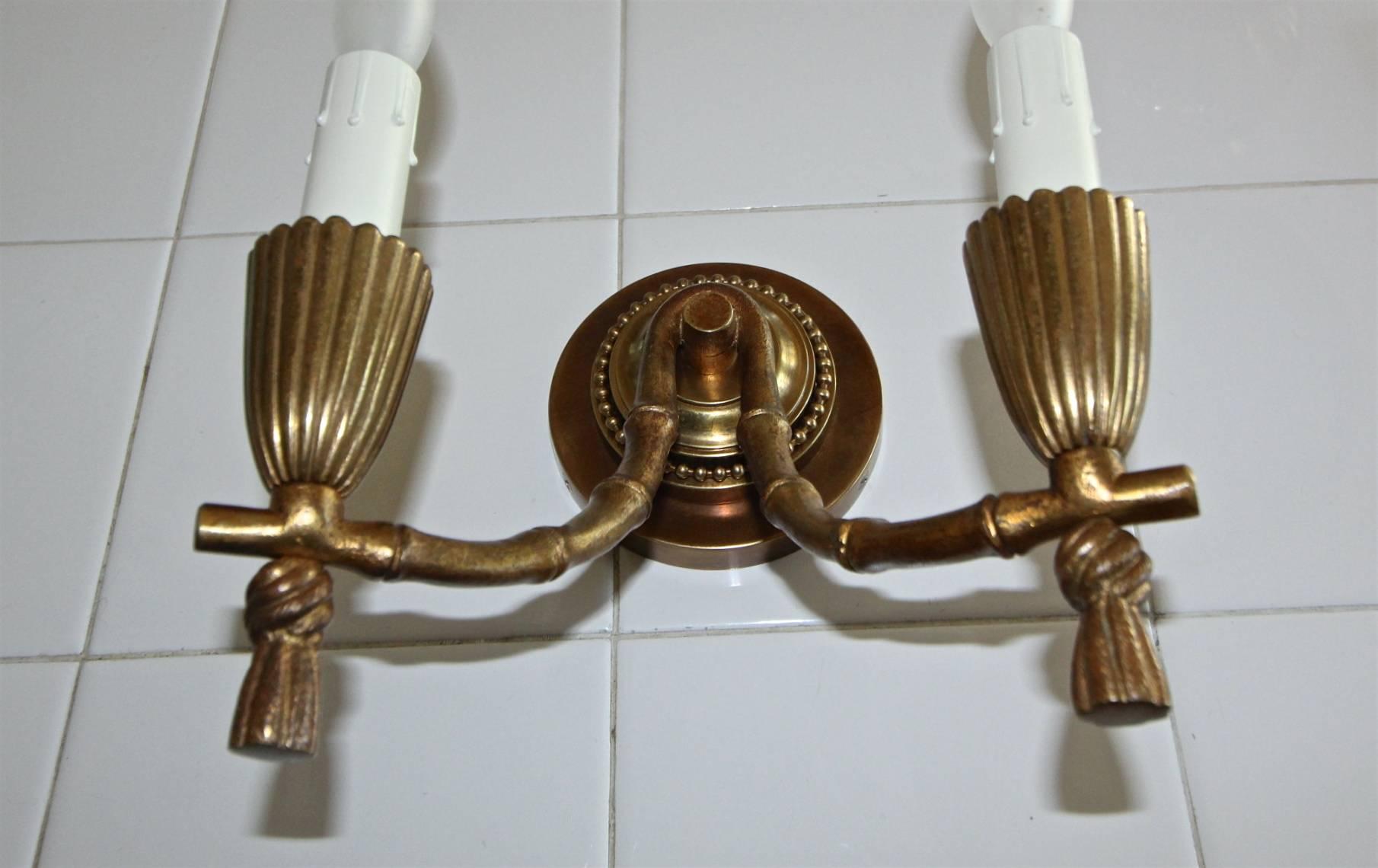 Pair of Baguès Bronze Faux Bamboo Wall Sconces 2