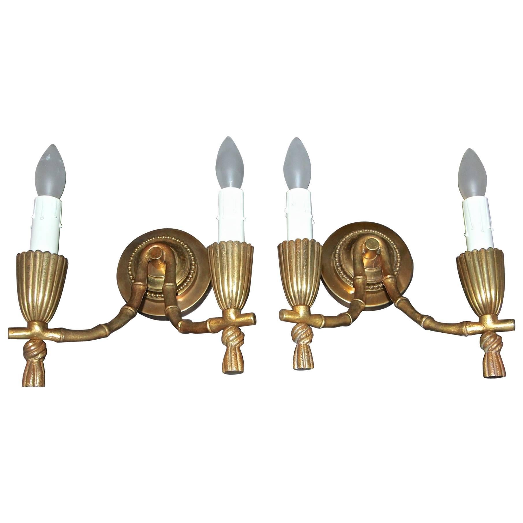 Pair of Baguès Bronze Faux Bamboo Wall Sconces
