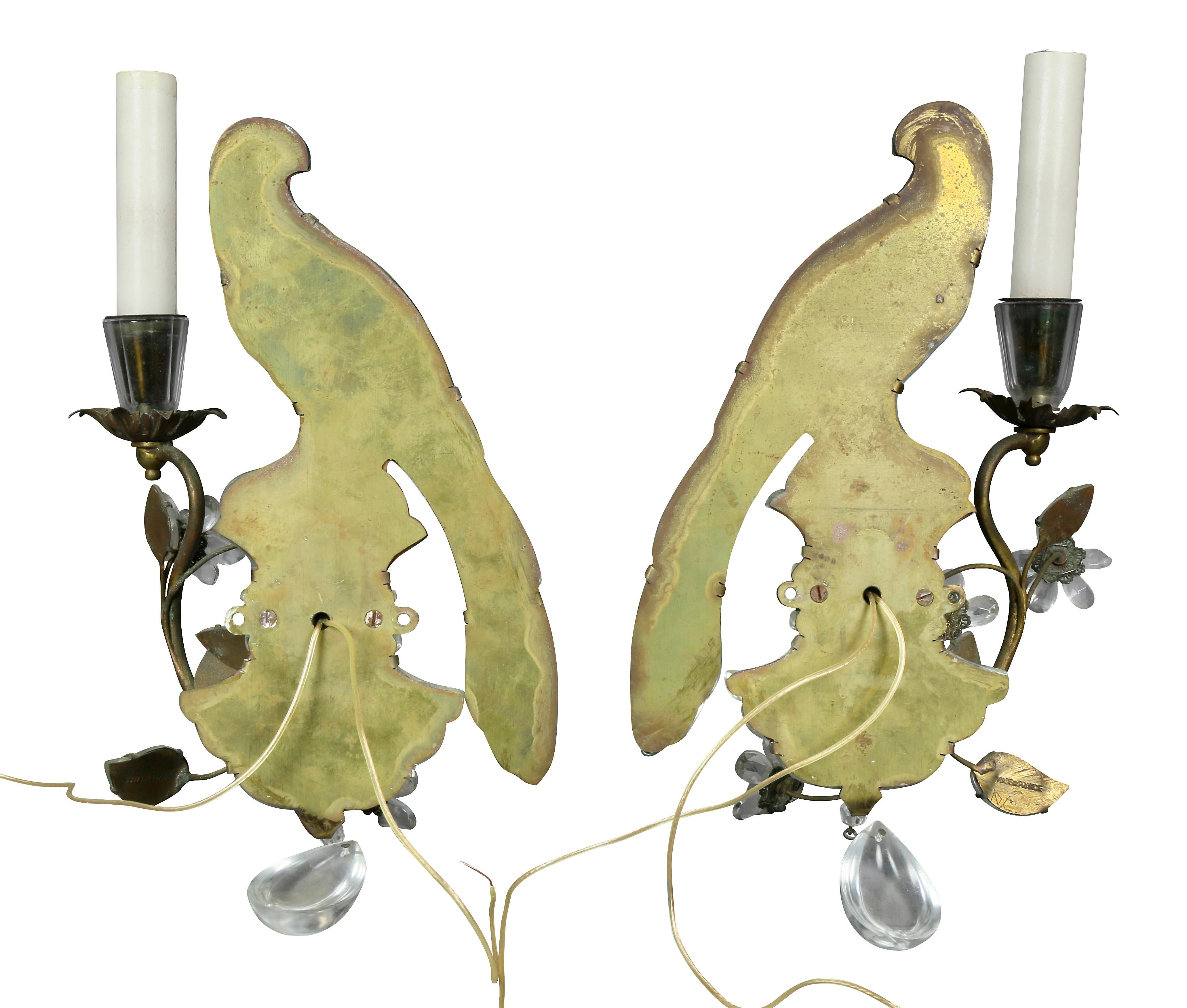 Pair of Bagues Crystal and Gilt Metal Sconces 1