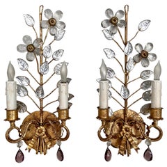 Pair of Baguès Floral Gilt Metal Wall Sconces