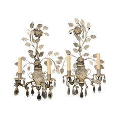 Pair of Bagues Floral Sconces with Rock Crystals