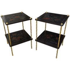 Pair of Bagues French Chinoiserie Gilt Bronze Side End Tables